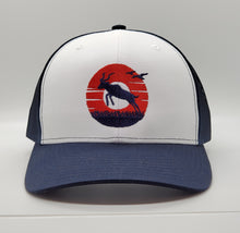 Antelope Donut Sunset on a Navy Blue and White Snapback Trucker Hat