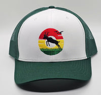 Dub Like an Antelope Donut Sunset on a Green and White Snapback Trucker Hat