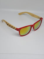 Red Hand Burned Bamboo Donut Frame Polarized Sunglasses
