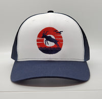 Antelope Donut Sunset on a Navy Blue and White Snapback Trucker Hat