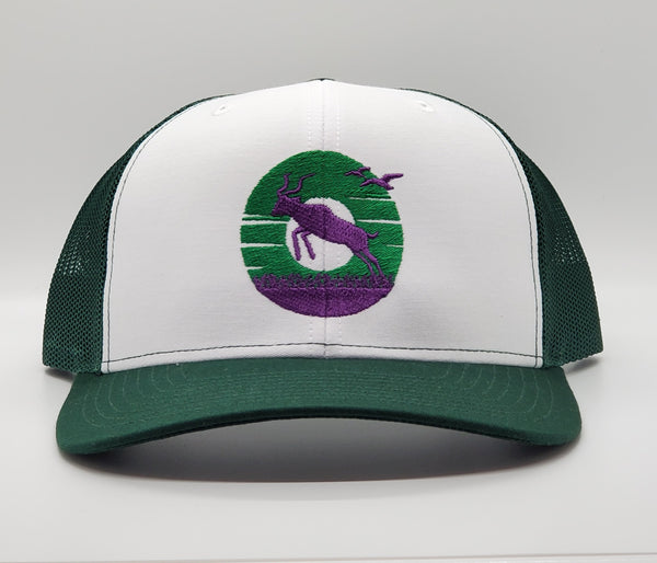 Antelope Donut Sunset Mexico Colors on a Green and White Snapback Trucker Hat