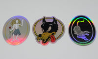 Wolf, Tiger, Rosebud Holographic Die Cut Sticker Pack