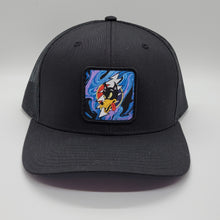 Wolf Over Bolt Psychedelic Drip Patch on a Black Richardson Trucker