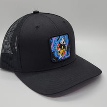 Wolf Over Bolt Psychedelic Drip Patch on a Black Richardson Trucker