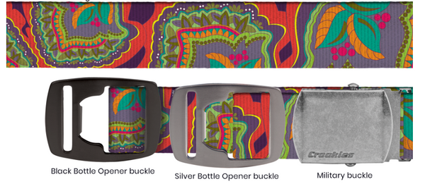 Floral Trip Adjustable Belt with Silver Bottle Opener Buckle